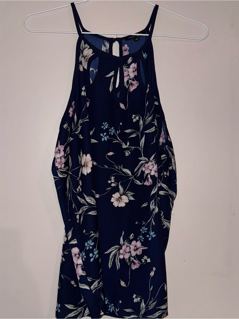 Papermoon Navy Floral Halter Top with Pink Blooms